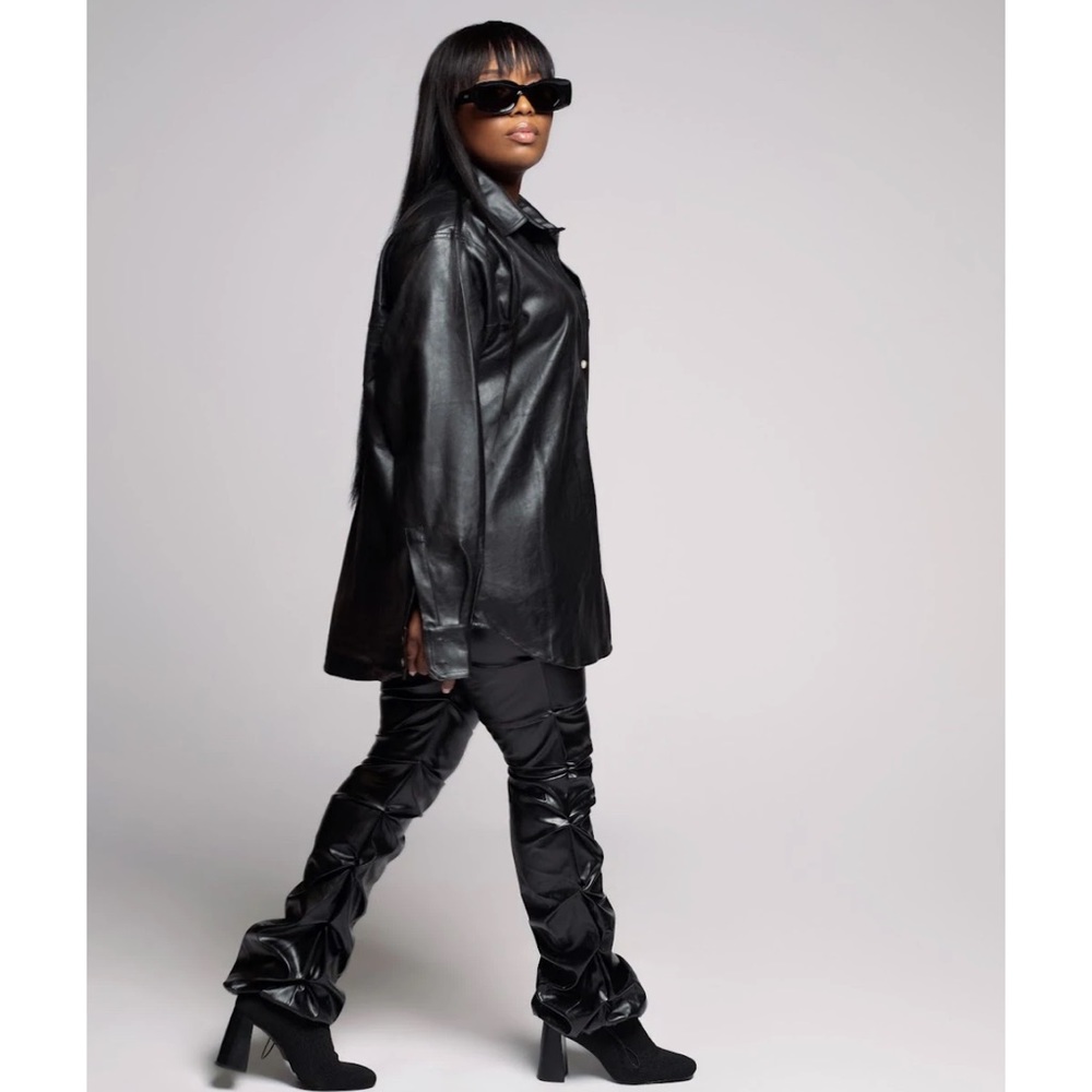 Vegan leather oversized military shirt